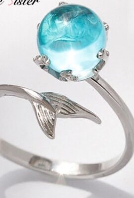 Stunning Silver Color Fishtail Blue Gem Crystal Mermaid Ring