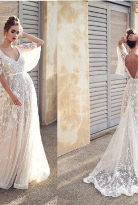 Stunning Spaghetti Strap Backless Sleeveless White Lace Dress