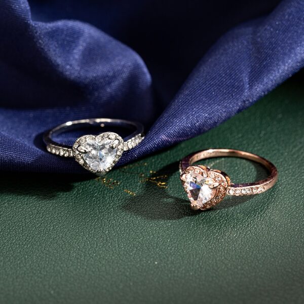 Stunning Rose Gold Crystal Heart Shaped Ring - Image 2