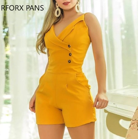Stunning Solid Spaghetti Strap Buttoned Romper