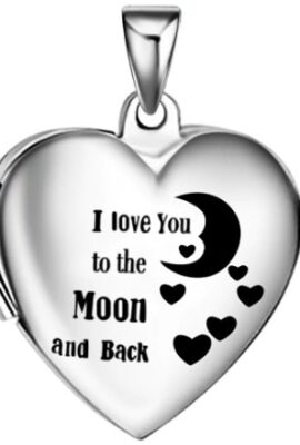 I Love You To The Moon And Back Stainless Steel Heart Pictures Locket