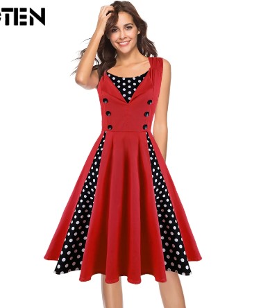 Elegant Summer  Vintage Floral Polka Dot Print Ball Gown