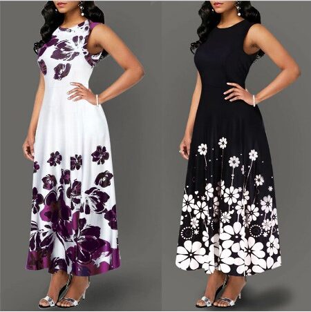 Beautiful Sleeveless Floral Print Ankle Length Dress