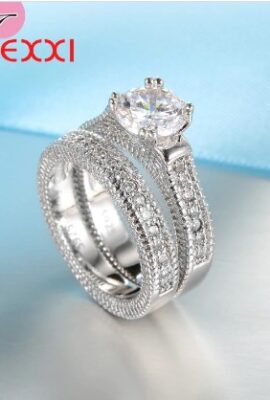 Stunning 925 Stamped Sterling Silver Set 2 Pcs Bijoux  AAA Crystal Heart Ring