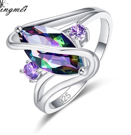 Marquise Cut Multicolor Cubic Zircon Silver 925 Ring