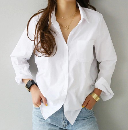 Wonderful One Pocket White Shirt Female Blouse