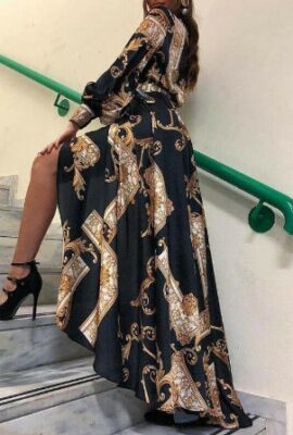 Beautiful Button Bandage Elegant Evening Party Slit Dress