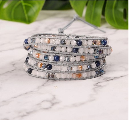 Beautiful Boho Natural Stone 5X Leather Wrap Bracelet
