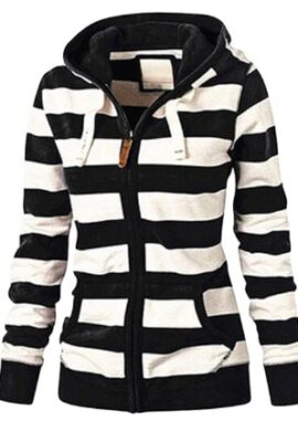 Striped Zipper  Hoodie Ladies Sweatshirt