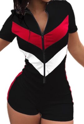 Stunning Short Sleeve Zipper Romper Bodysuit