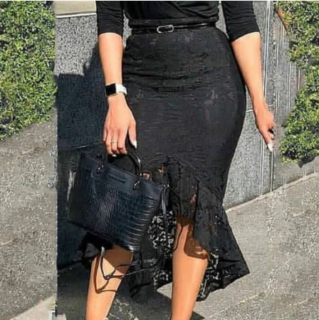 Elegant High Waist Black Lace Skirt - Image 2