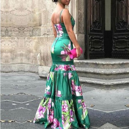 Sublime  Deep V Neck Backless Summer Floral Printed Dress