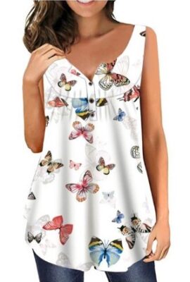 Gorgeous Summer Sleeveless V Neck Floral Casual Swing Blouse