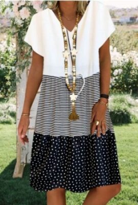 Radiant V-Neck Knee Length Patchwork Dress