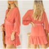 Super Plunge V Neck  White Lace Long Sleeve Mini Party Dress - Image 2