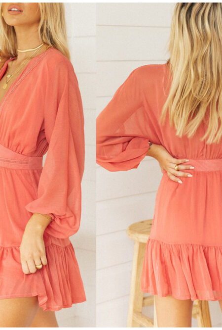 Super Plunge V Neck  White Lace Long Sleeve Mini Party Dress