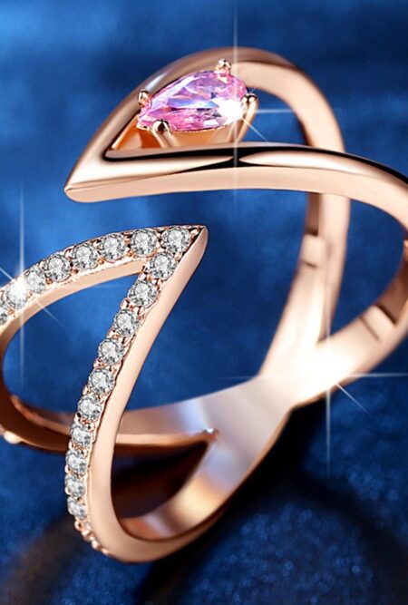 Beautiful Rose Gold Cubic Zircon CZ Cluster  Open Size Finger Ring