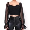 Sweet  Puff Sleeve Ruffles Mesh Polka Dot Blouse - Image 3