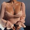 Sweet  Puff Sleeve Ruffles Mesh Polka Dot Blouse - Image 2