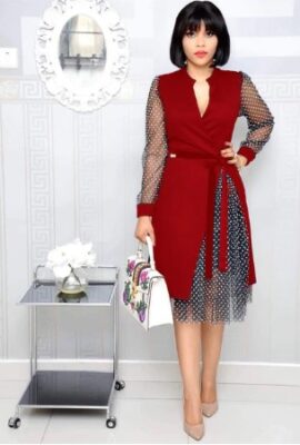 Charming  Slit See Through Lace Patchwork Polka Dot Dress