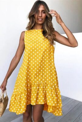 Gorgeous Slim  Beach Party O Neck Mini Polka Dot Dress