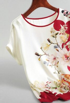 Amazing  Silk Satin Plus size Vintage Print Floral Blouse