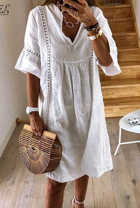 Delightful Bohemian Lace V Neck Flare Sleeve Sundress