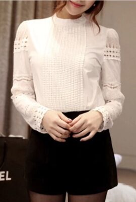 Gorgeous Slim Bottoming Long-sleeved White Lace Top