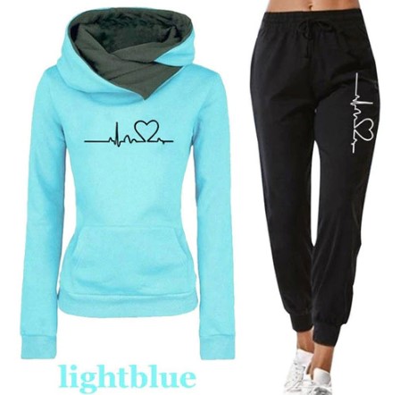 Casual Tracksuit Top Hoodie and Black Pants - Fashion Design Store