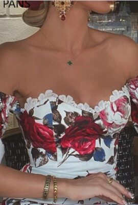 Gorgeous Short Sleeve Floral Print Lace Trim Midi Dress