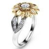 Gorgeous Two Tones Gold Sunflower 925 Sterling Silver Ring