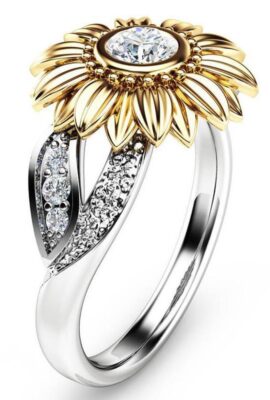 Gorgeous Two Tones Gold Sunflower 925 Sterling Silver Ring