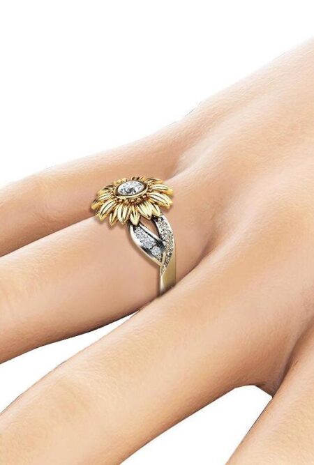 Gorgeous Two Tones Gold Sunflower 925 Sterling Silver Ring