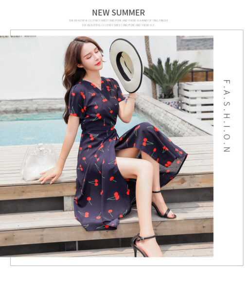 Beautiful Cherry Print Short Sleeve Vintage French Dress - Image 3