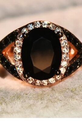 Oval Stone  Rose Gold Filled Zircon Crystal Black Ring