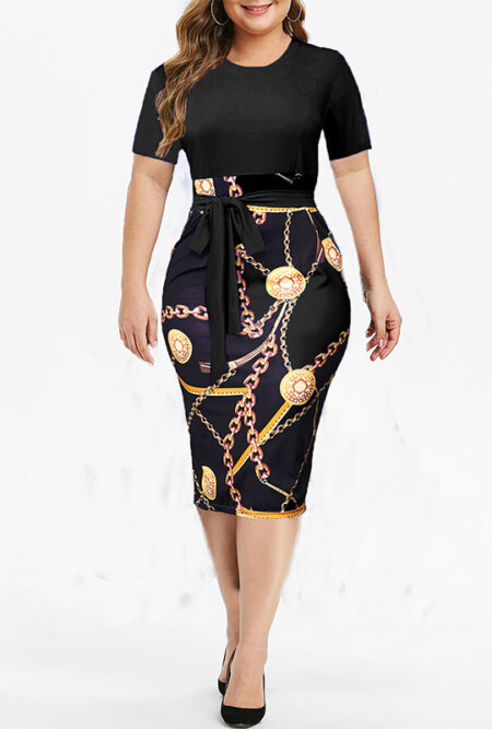 Elegant Short Sleeve Plus Size Knee-length Dress