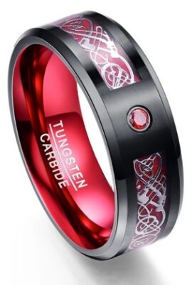 Stunning Red Zircon Pure Tungsten Carbide  Dragon Pattern Men's Ring