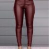 Exquisite Pure Color Skinny Pants Stretch Leather Pants - Image 3