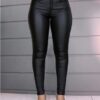 Exquisite Pure Color Skinny Pants Stretch Leather Pants - Image 2