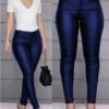 Exquisite Pure Color Skinny Pants Stretch Leather Pants