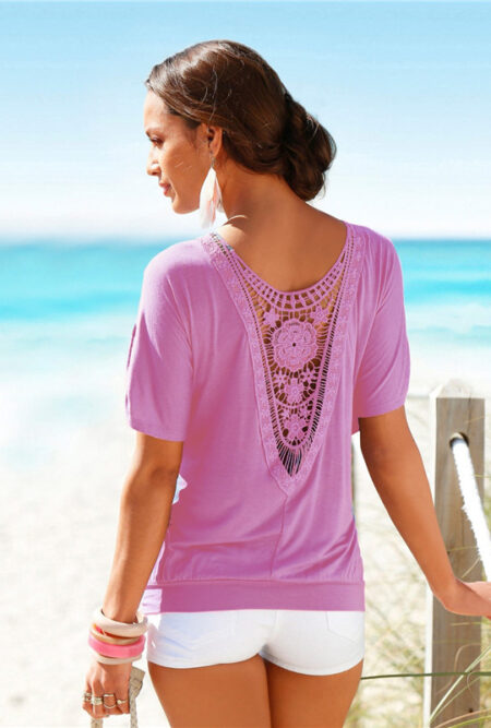 Exquisite Plus Size Lace Hollow  Casual Blouse Top