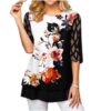 Gorgeous Floral Print Mesh Embroidery Tunic Top - Image 4