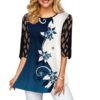 Gorgeous Floral Print Mesh Embroidery Tunic Top - Image 3