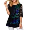 Gorgeous Floral Print Mesh Embroidery Tunic Top - Image 2
