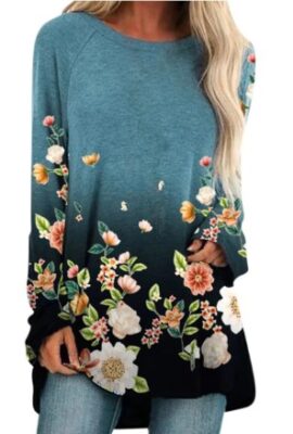 Exquisite Flower Printed  Long Sleeve Loose  Blouse