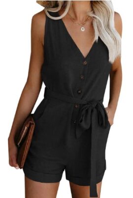 Stunning  Sleeveless Button Belt Bow Casual Jumpsuit
