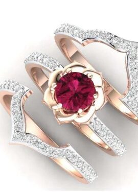 Delicate Metal Inlaid Red Zircon Crystal Wedding Ring