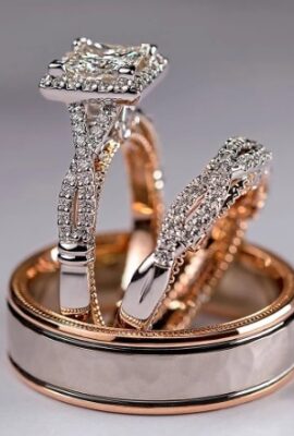 Rhinestones Zircon Women Wedding Band Rings Set